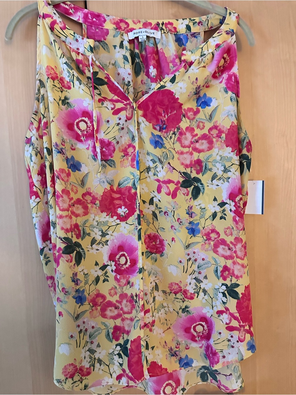 Rose & Olive Yellow Floral Sleeveless Blouse. Sunrise sunset colors gorgeous